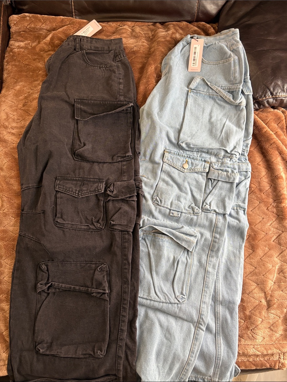 Micas Women’s Cargo Jeans - Black and Light Blue